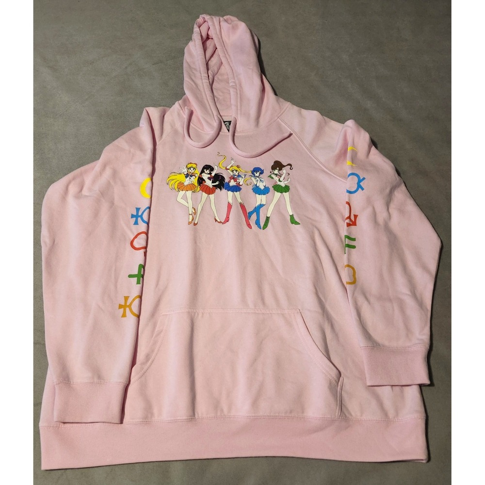 Sailor Moon Pink Anime Hoodie Sailor Scouts Graphic Sleeve Print Kawaii Size 2